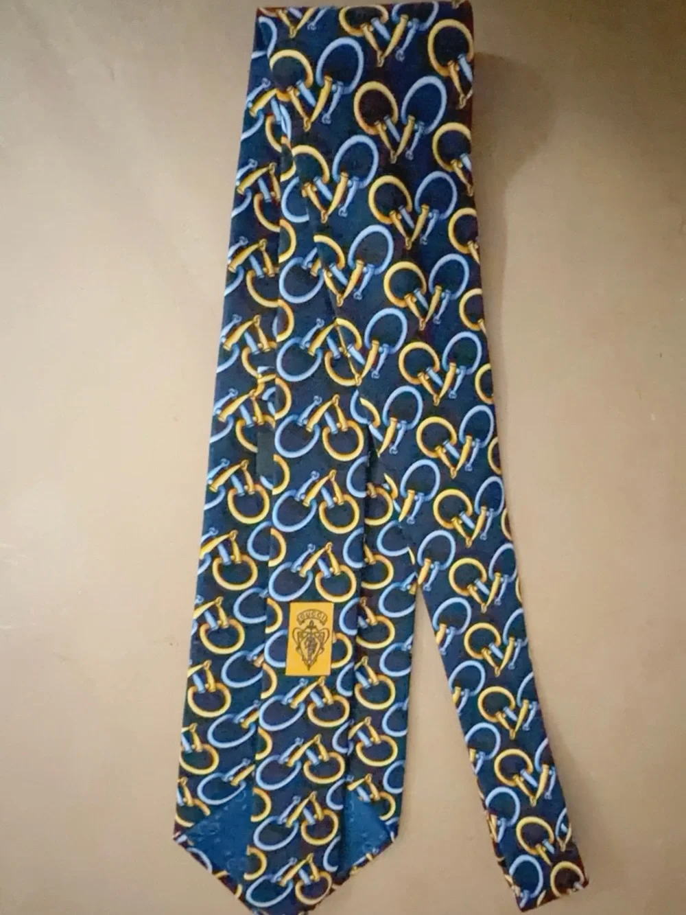 Gucci Navy Tie with Gold & Silver Bit Motif